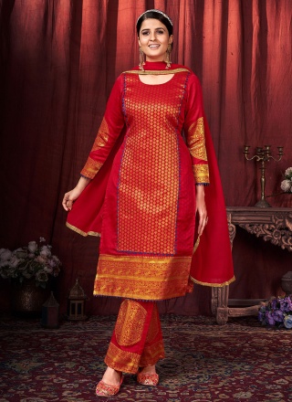 Opulent Red Festival Readymade Salwar Kameez