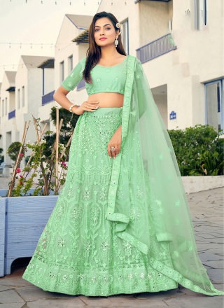 Opulent Resham Sea Green Net Lehenga Choli