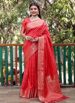 Orange Color Contemporary Style Saree