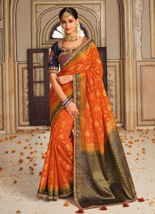 Orange Fancy Fabric Border Classic Saree