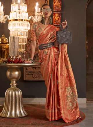 Orange Weaving Contemporary Saree