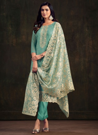 Organza Aqua Blue Salwar Kameez