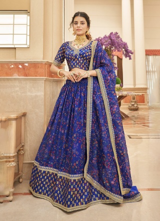 Organza Embroidered Blue Designer Lehenga Choli