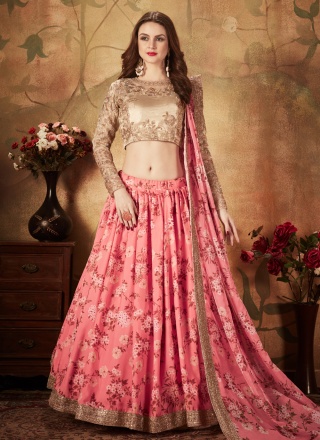 Organza Floral Print Bollywood Lehenga Choli in Pink