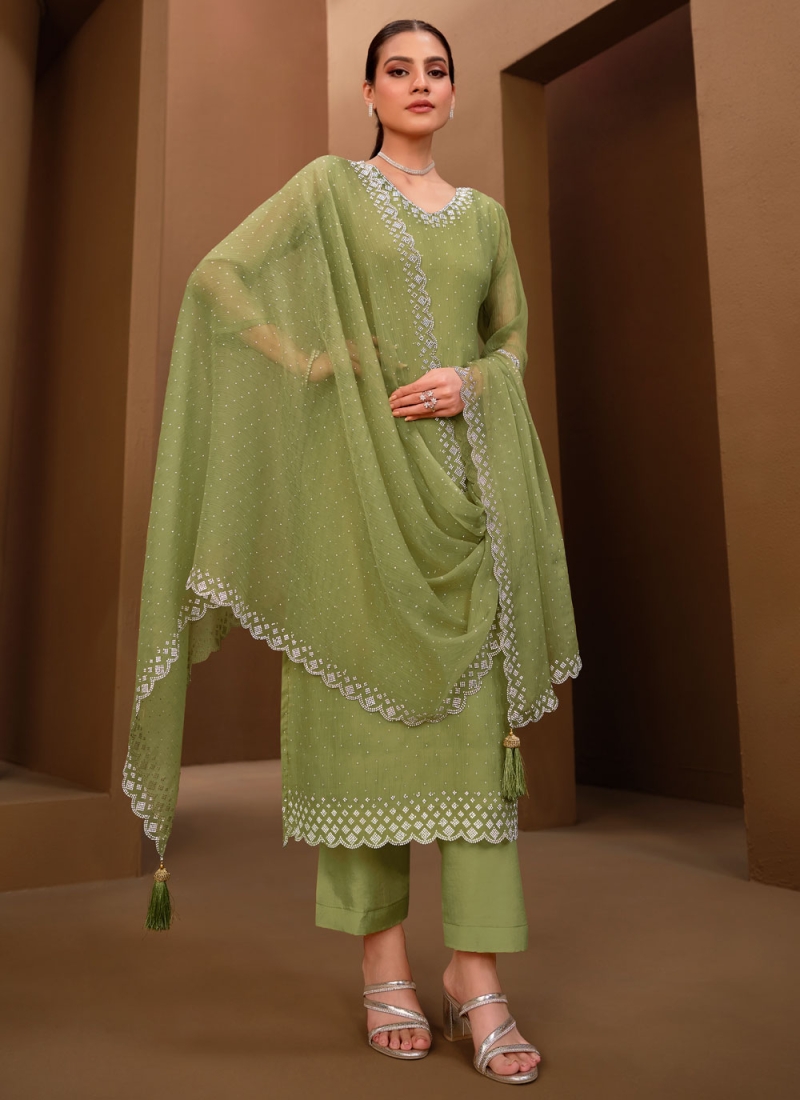 Organza Green Swarovski Trendy Salwar Suit