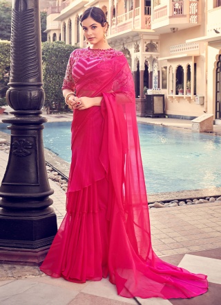 Organza Pink Ruffle Saree