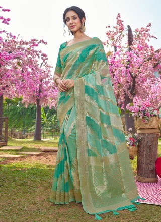 Organza Printed Sea Green Classic Saree