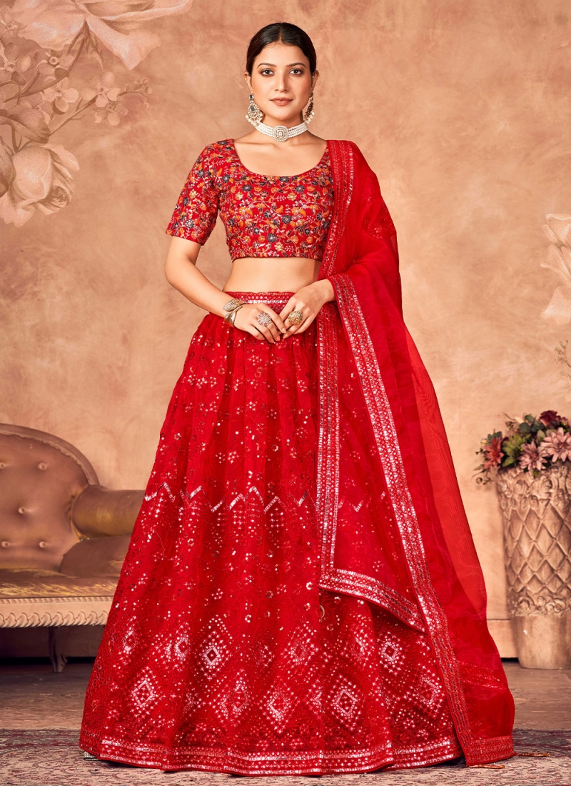 Organza Red Lehenga Choli