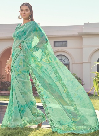 Organza Sea Green Contemporary Style Saree