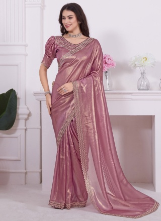 Organza Zircon Contemporary Saree in Pink