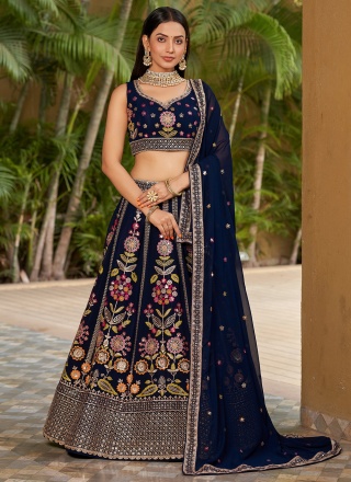 Outstanding Navy Blue Georgette Lehenga Choli