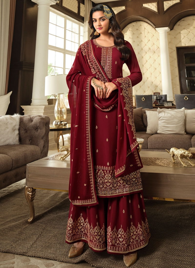 Buy Mirror Red Cotton Straight Salwar Suit Online
