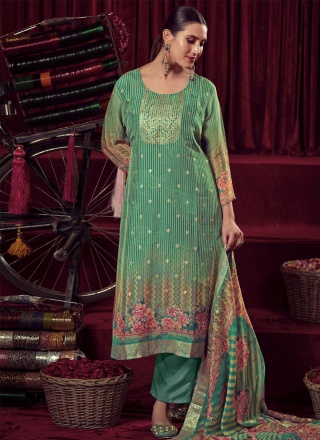 Palazzo Salwar Suit Woven Organza in Green