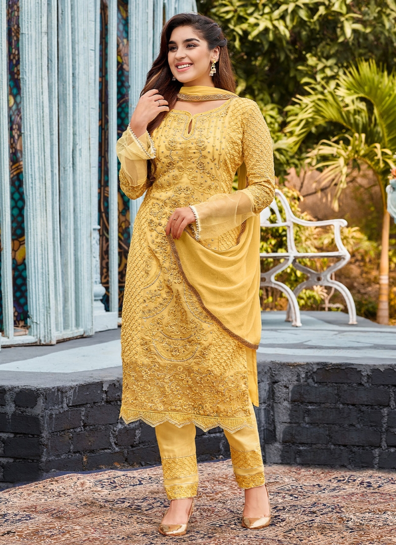 Yellow Salwar Suit: Yellow Salwar Kameez - Sareeka