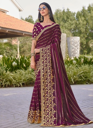 Patch Border Silk Designer Saree in Purple