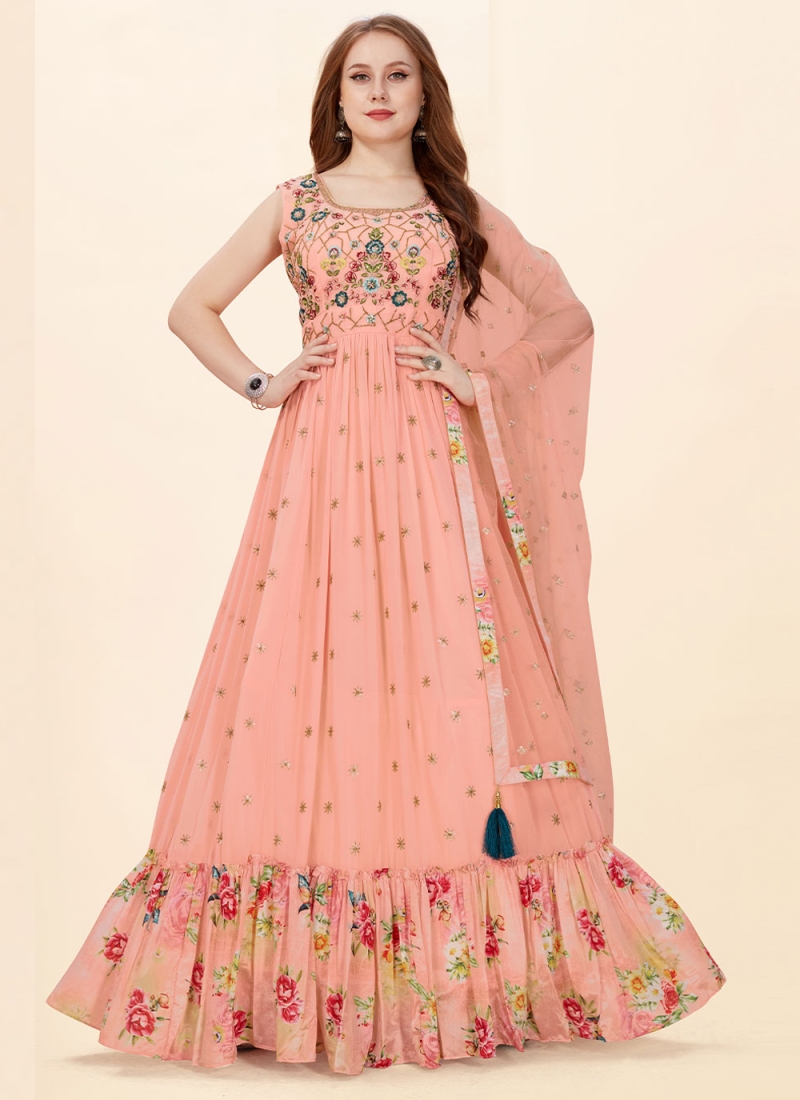 Peach Ceremonial Readymade Trendy Gown