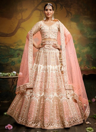 Peach Embroidered Silk Designer Lehenga Choli