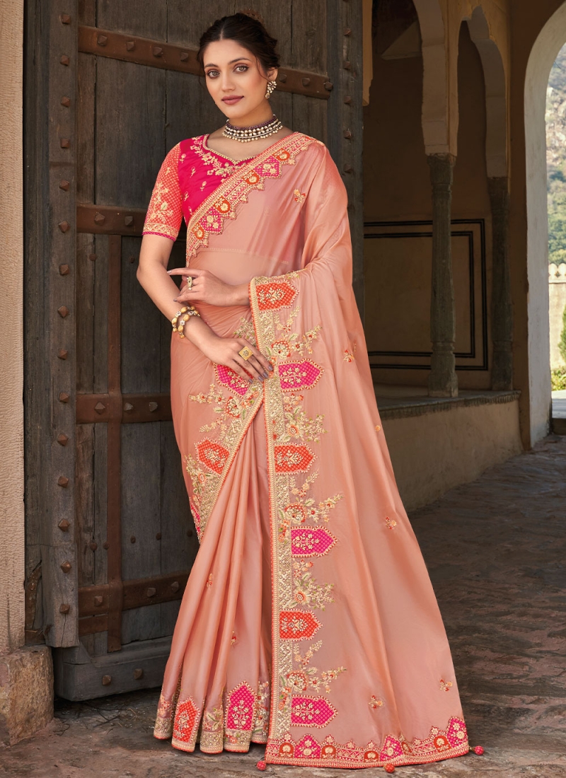 Fascinate Georgette Fabric Casual Look Saree In Peach Color