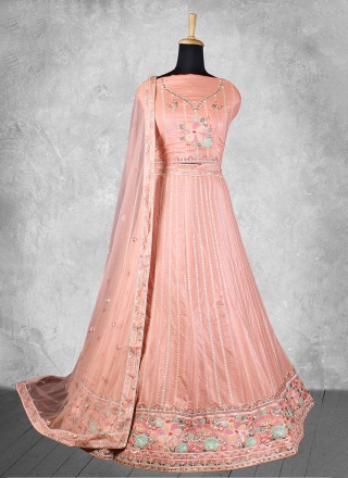 Peach Embroidered Trendy Lehenga Choli