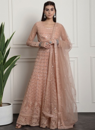 Peach Embroidered Trendy Salwar Kameez