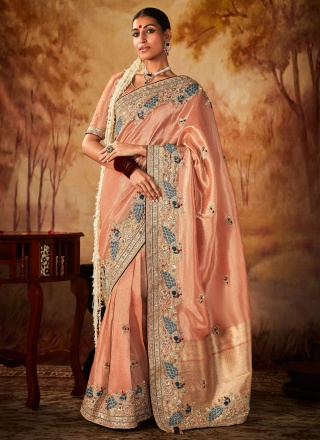 Peach Kanjivaram Silk Ceremonial Designer Saree