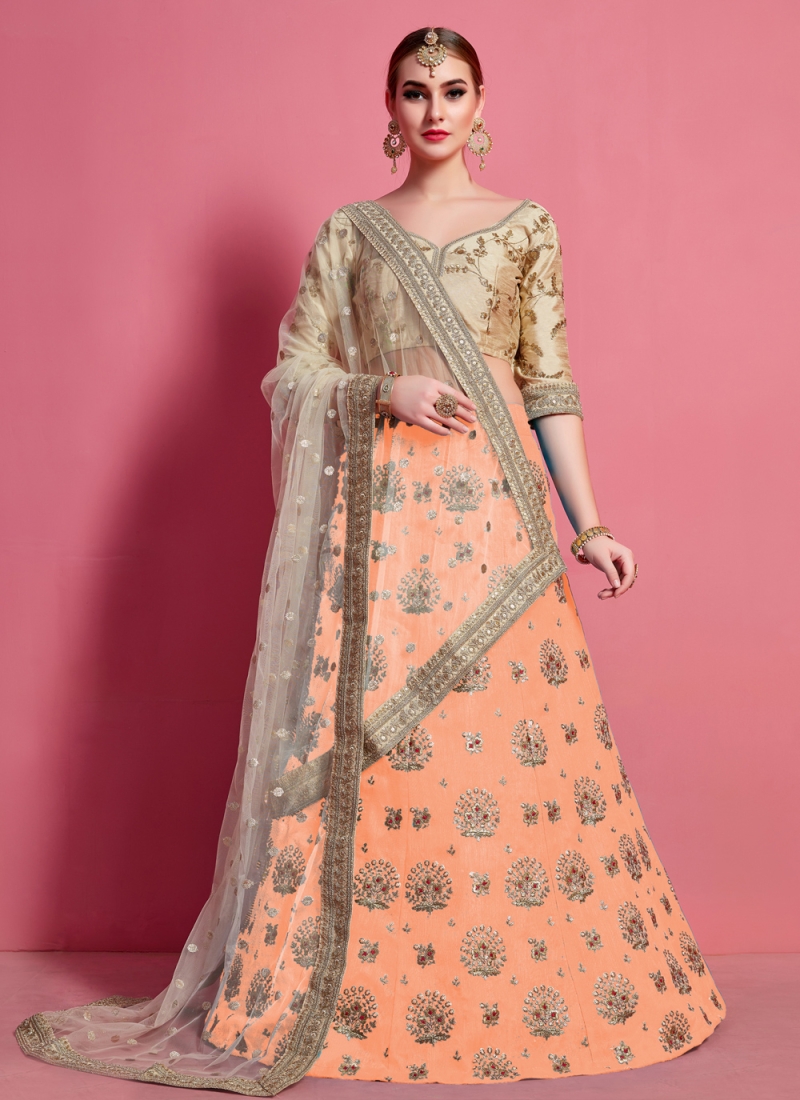 Peach Lace A Line Lehenga Choli