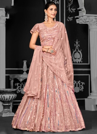 Peach Net A Line Lehenga Choli