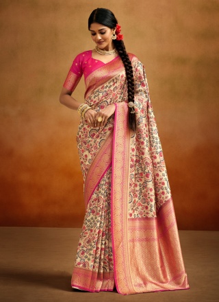 Peach Printed Party Classic Saree