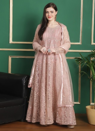 Peach Resham Thread Work Engagement Trendy Salwar Suit