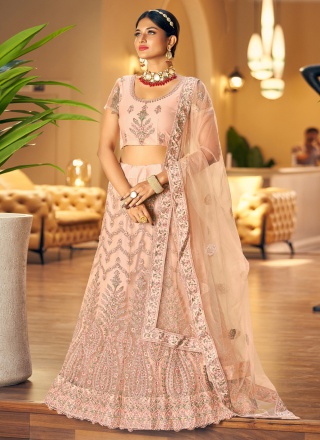 Peach Resham Wedding Trendy Lehenga Choli