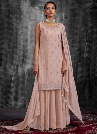 Peach Zari Party Palazzo Salwar Kameez