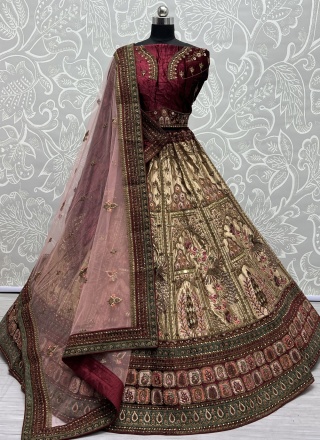 Peppy Beige and Maroon Embroidered Lehenga Choli