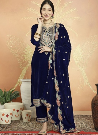 Perfect Navy Blue Trendy Salwar Suit