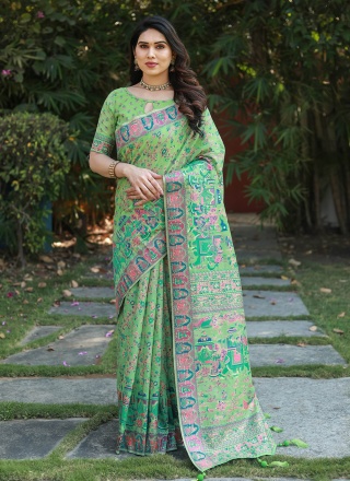 Phenomenal Green Printed Pashmina Trendy Saree