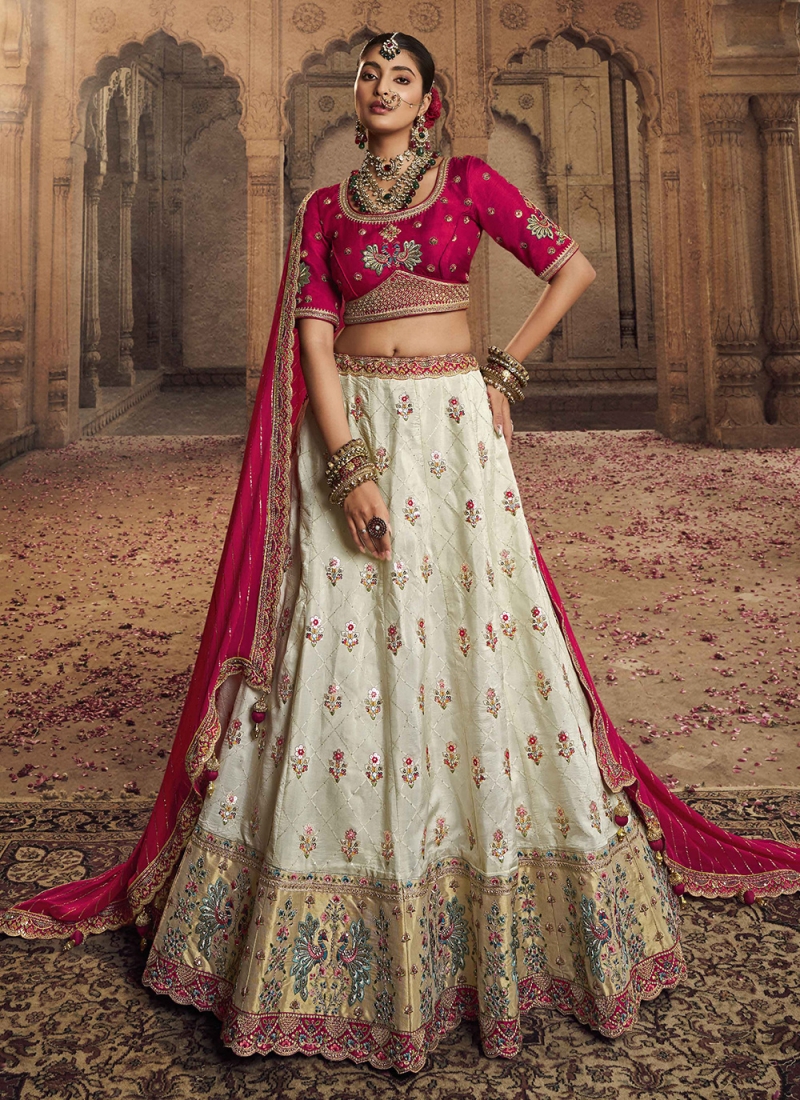 Phenomenal Off White Embroidered Viscose Trendy Lehenga Choli