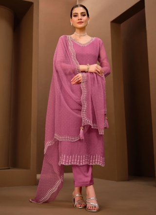 Phenomenal Organza Swarovski Pink Salwar Kameez