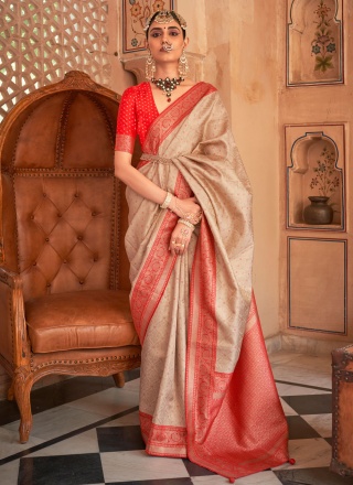 Picturesque Banarasi Silk Cream Trendy Saree