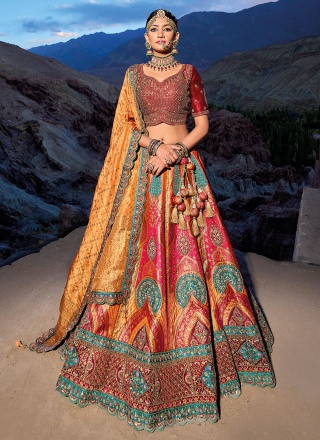 Pink Banarasi Silk A Line Lehenga Choli