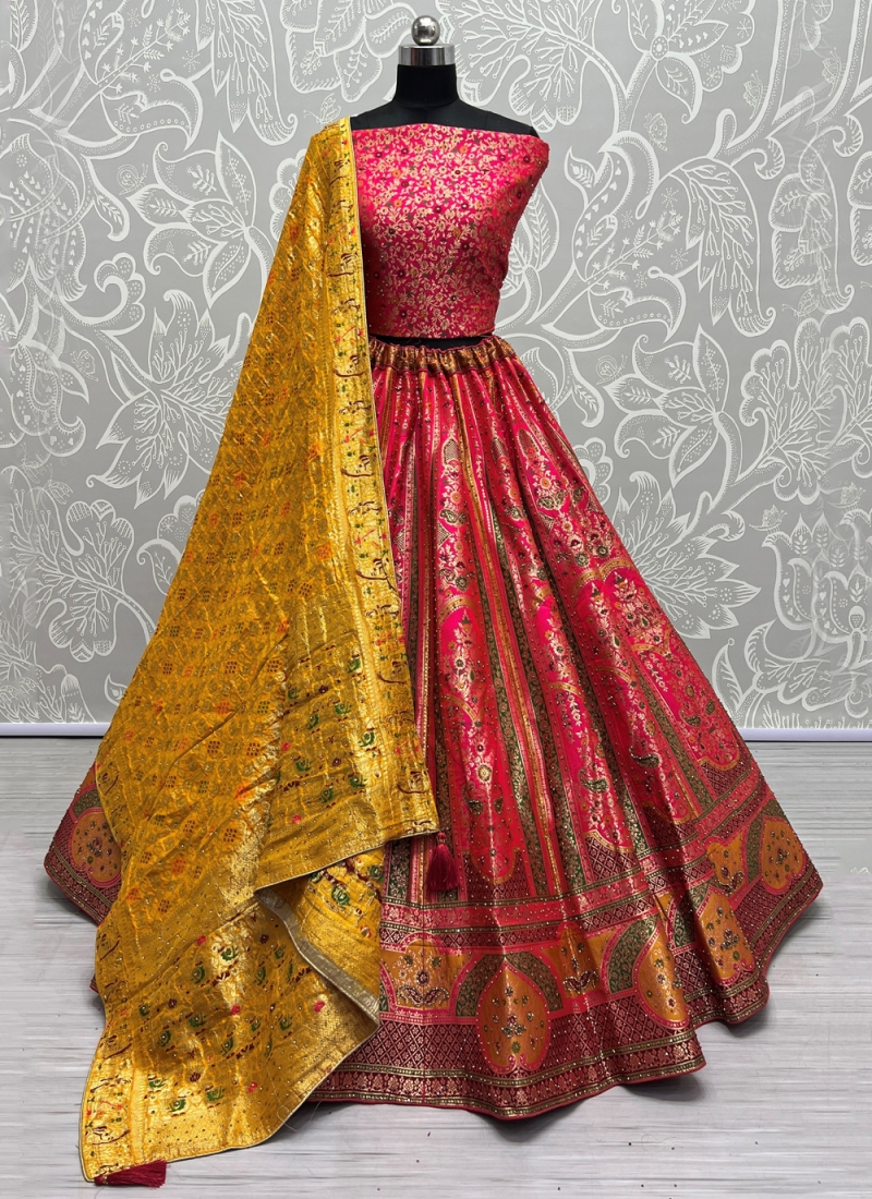 Buy Handwoven Banarasi Silk Kurta Lehenga Set by Ekaya at Aza Fashions