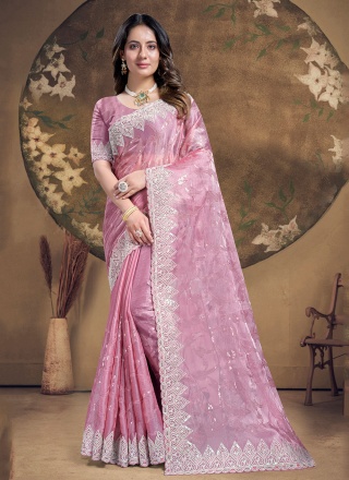 Pink Embroidered Classic Saree