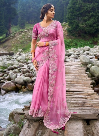Pink Embroidered Party Designer Saree