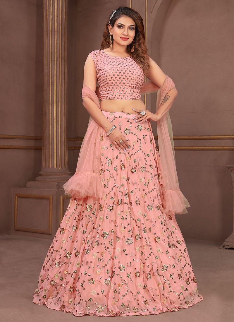 Pink Engagement Georgette Lehenga Choli