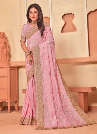 Pink Festival Crepe Silk Contemporary Saree