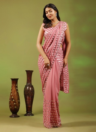 Pink Georgette Engagement Classic Saree