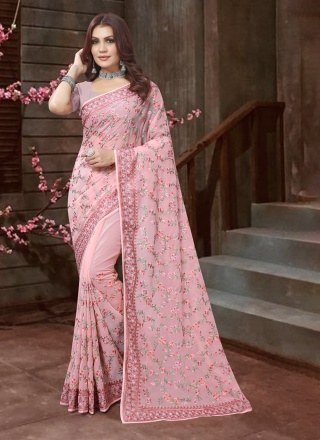 Pink Georgette Festival Classic Saree