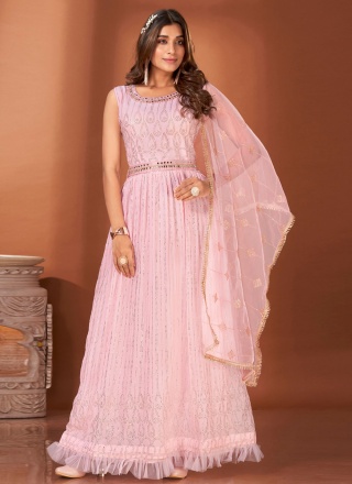Pink Georgette Floor Length Gown