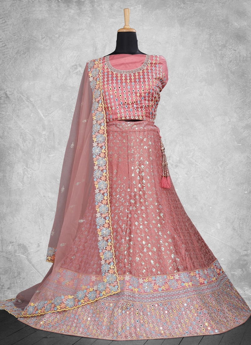 Pink Georgette Sangeet Trendy Lehenga Choli