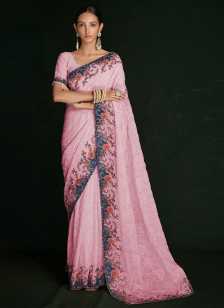 Pink Georgette Saree