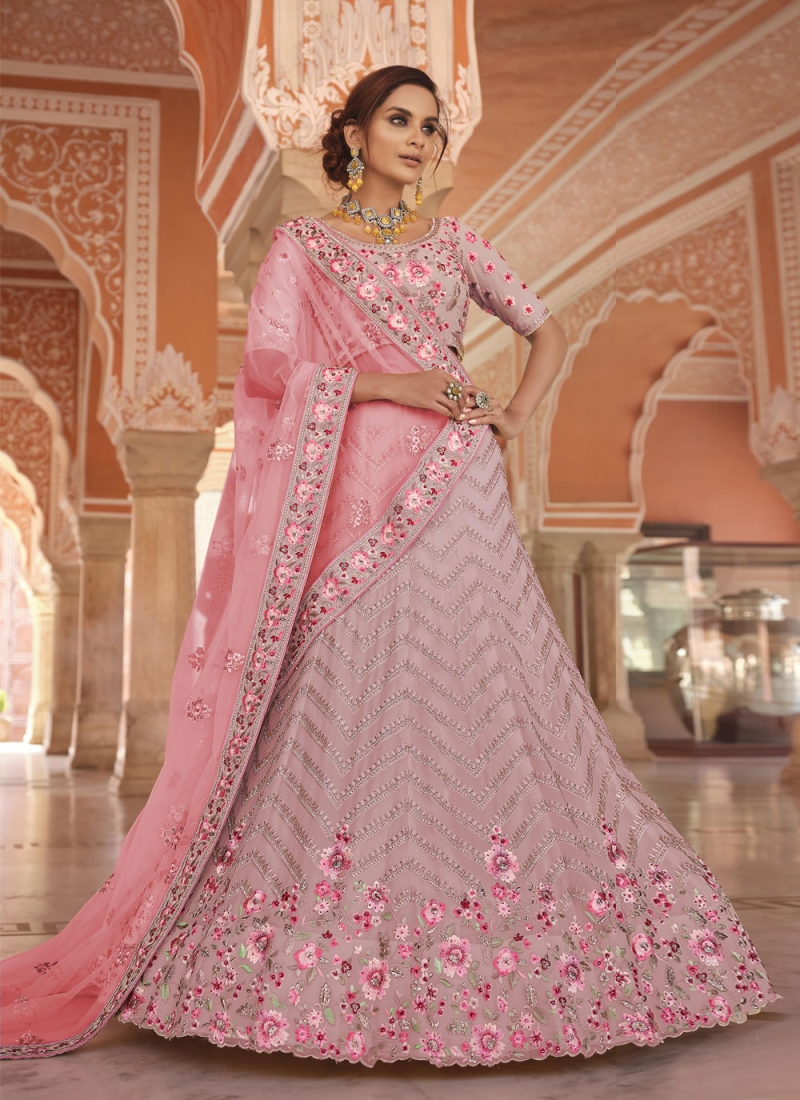 Pink Georgette Zari Designer Lehenga Choli