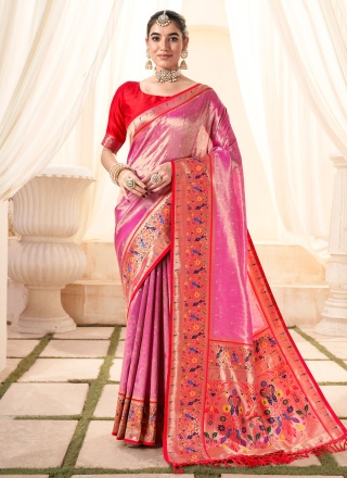 Pink Handloom silk Festival Trendy Saree